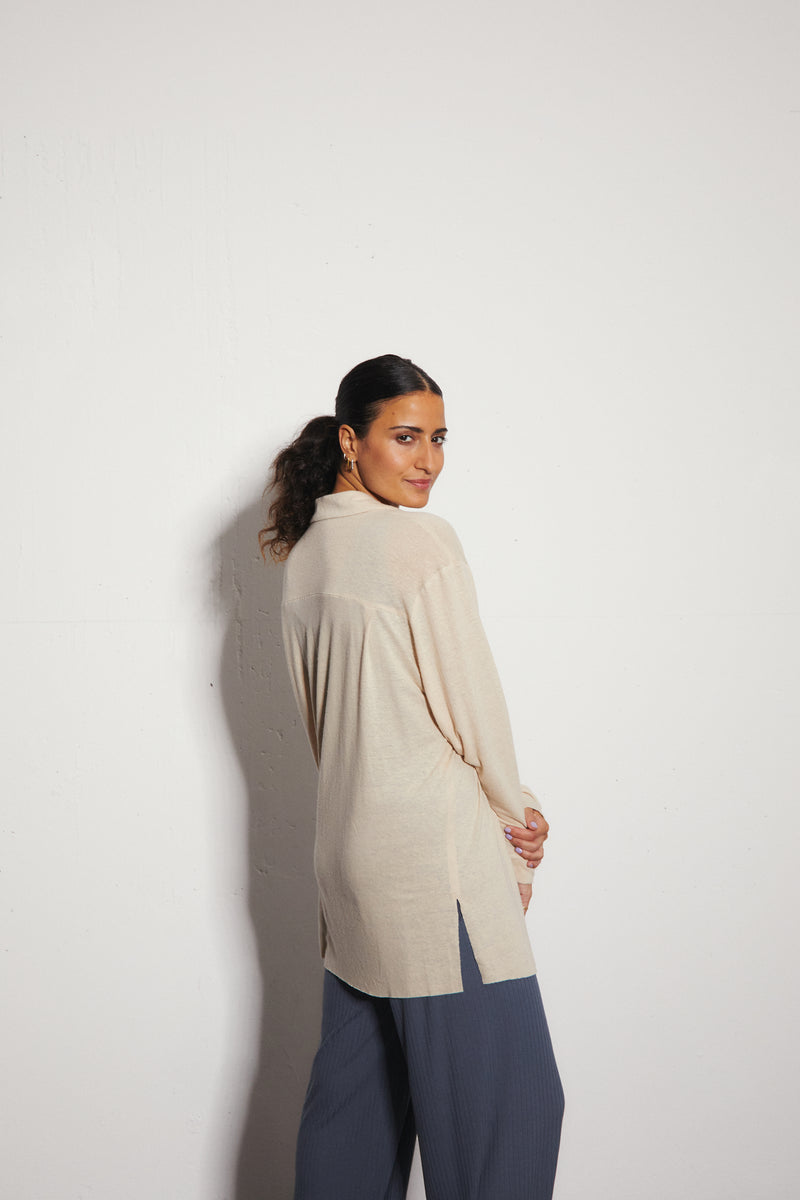 Bluse Leinen Mittelknopf